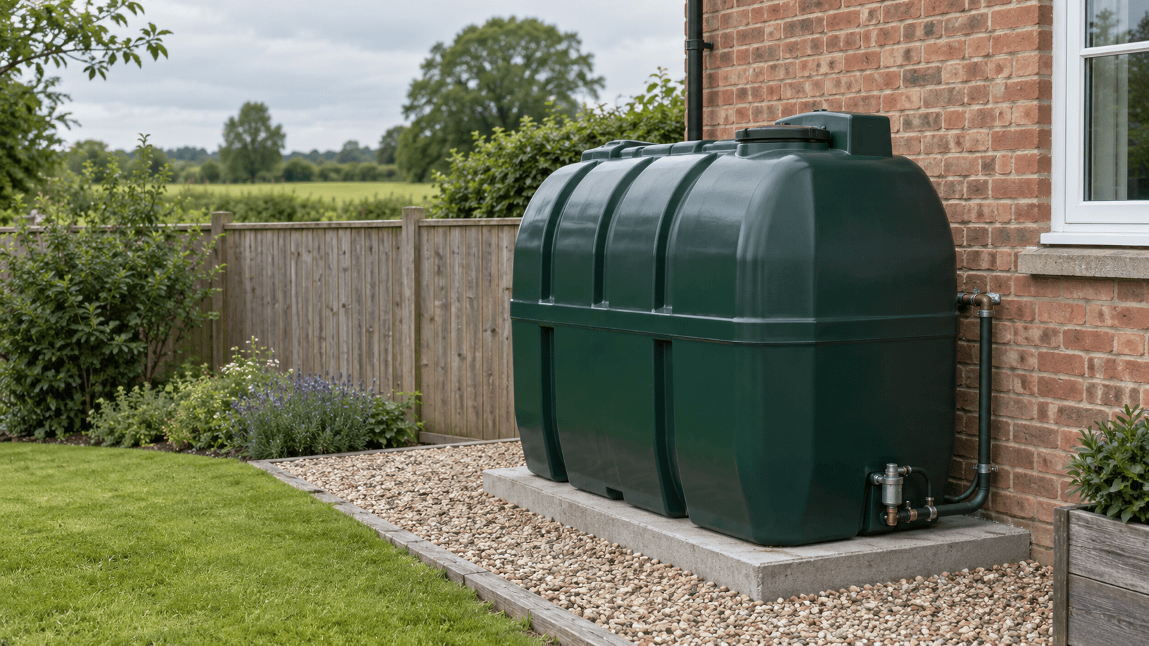 Domestic heating oil tank installed on a concrete base