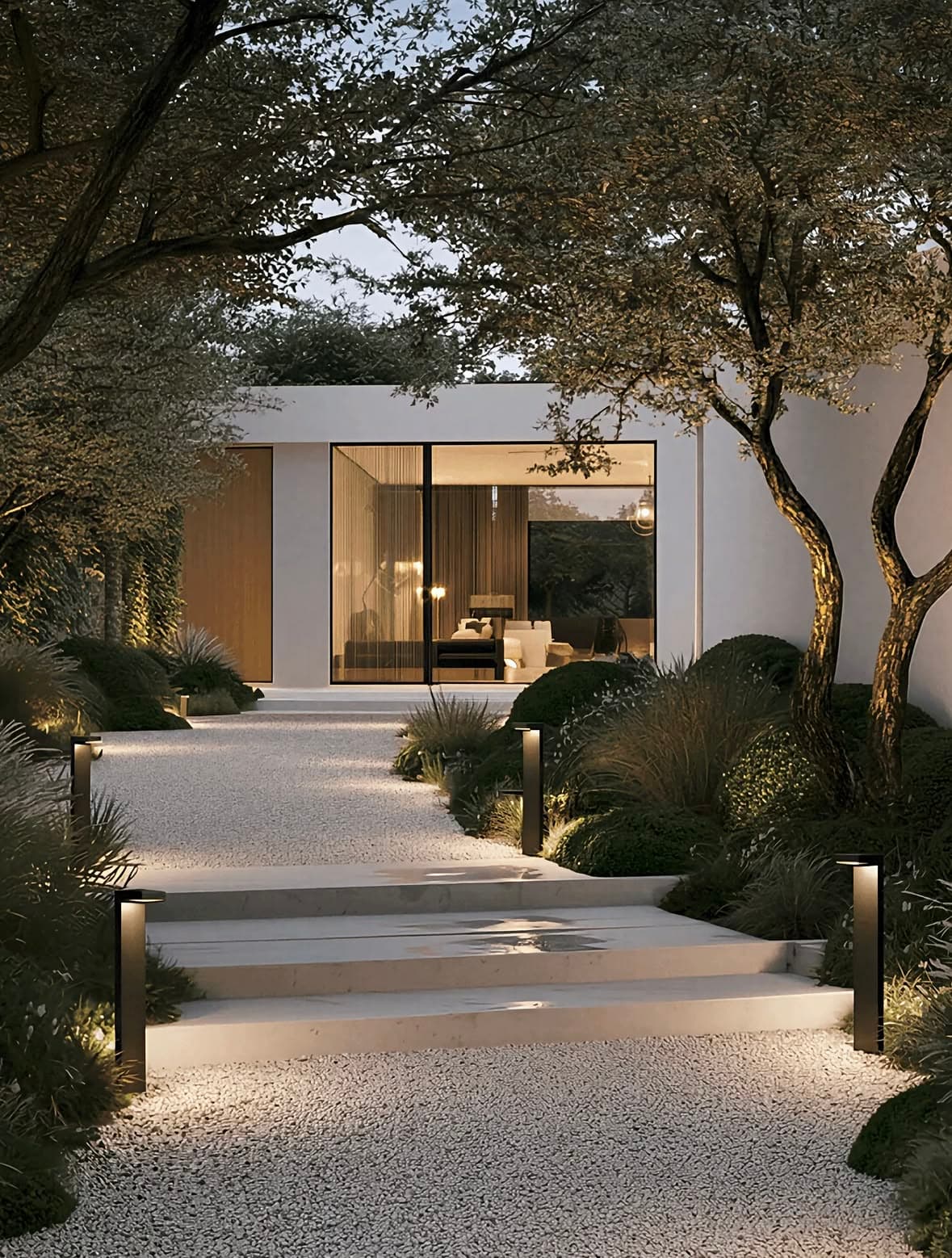 Modern driveway with landscaping