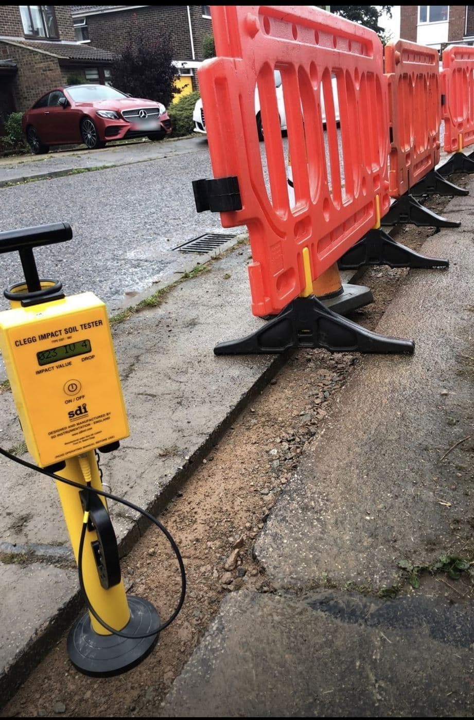 Clegg impact soil tester verifying compaction on a finished reinstatement