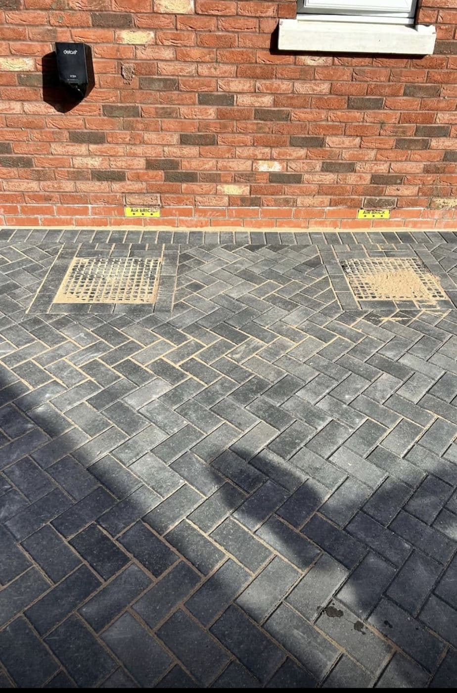 Charcoal herringbone paving hard landscaping, Norfolk